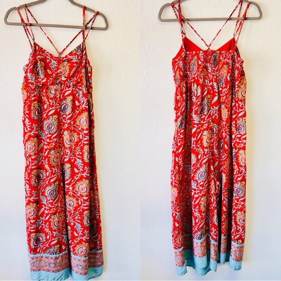 Anthropologie Red Floral Marina Sleep Jumpsuit Romper Medium - Picture 2 of 14